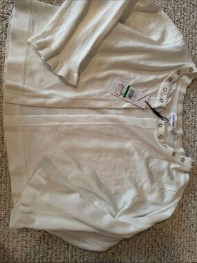 Calvin Klein Ivory Crewneck Cardigan with Gold Button Detail